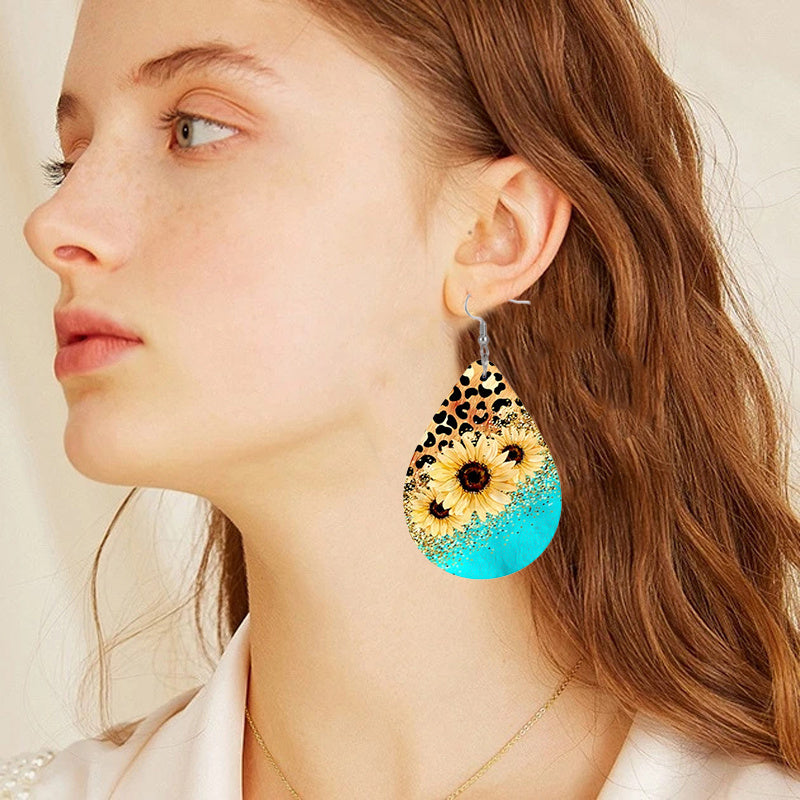 Bohemian Sunflower PU Leather Earrings for Women