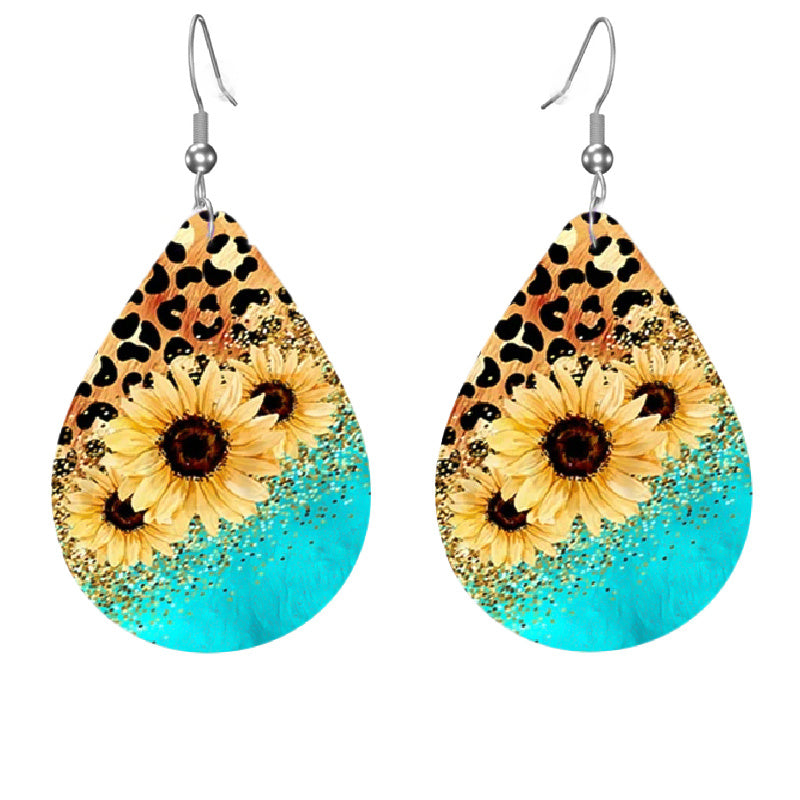 Bohemian Sunflower PU Leather Earrings for Women