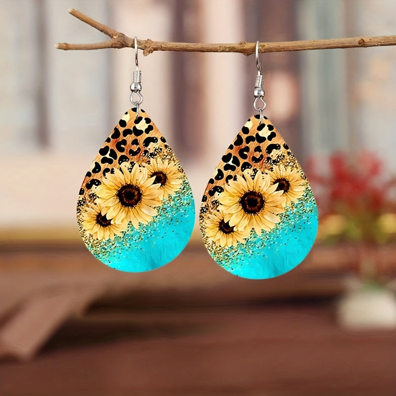 Bohemian Sunflower PU Leather Earrings for Women