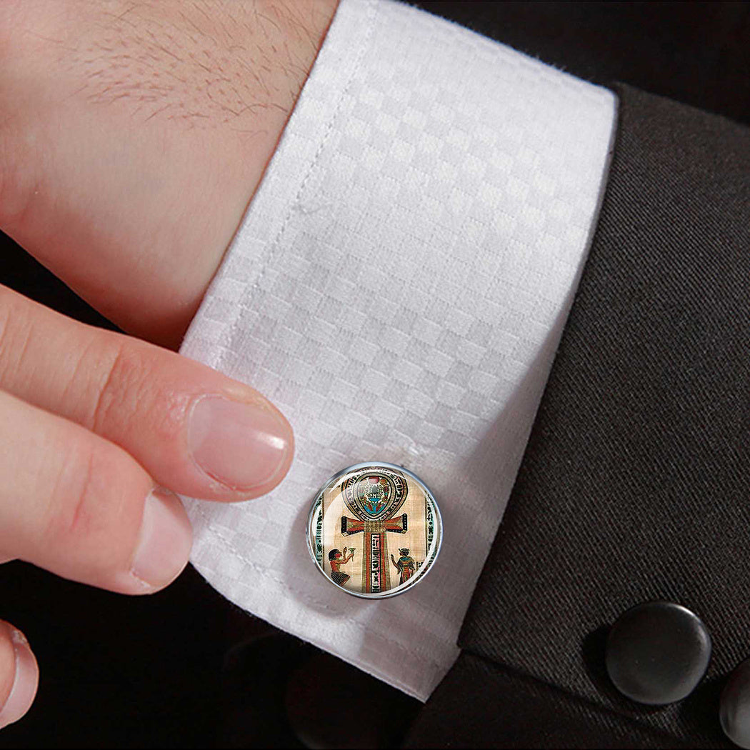 Ancient Egyptian Cross Cufflinks Men's Zinc Alloy Glass Cufflinks