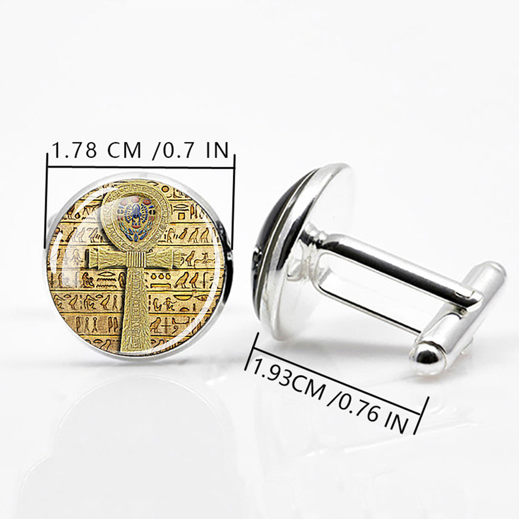 Ancient Egyptian Cross Cufflinks Men's Zinc Alloy Glass Cufflinks