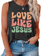  Colorful Letter Print Tank Top Round Neck