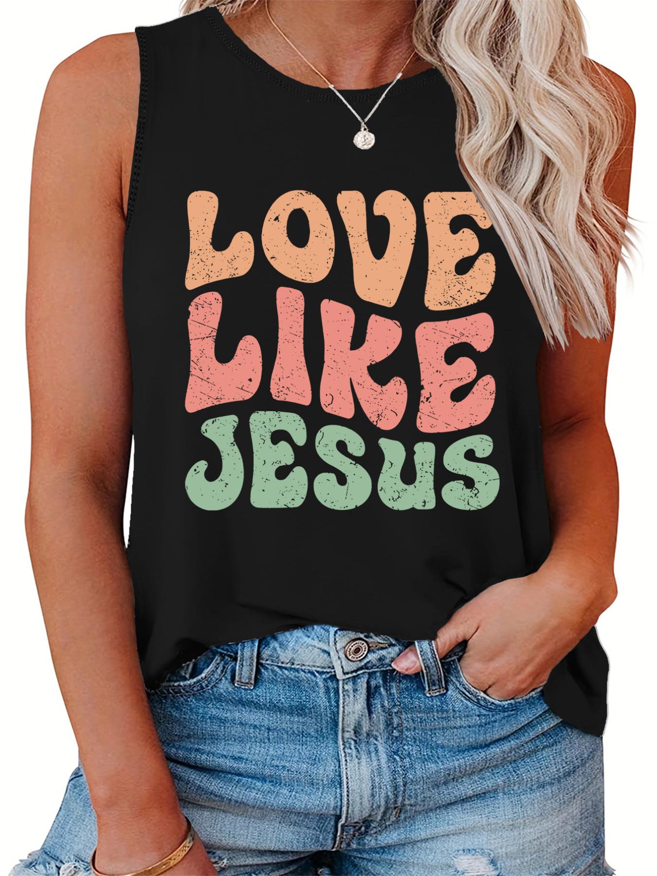  Colorful Letter Print Tank Top Round Neck