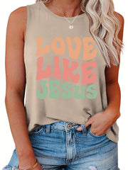  Colorful Letter Print Tank Top Round Neck