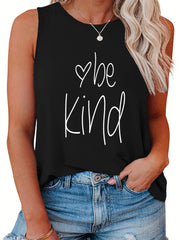  Heart & Letter Print Round Neck Tank Top