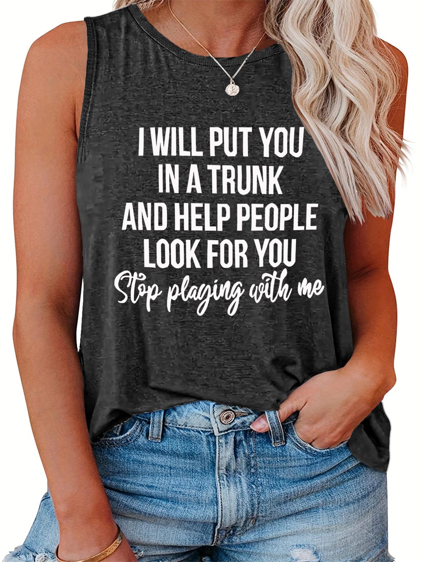  Casual Tank Top Women's Plus Slogan Print Round Neck