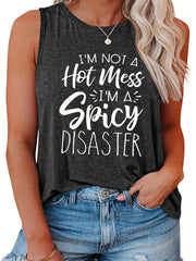  Women's Letter Print Tank Top Round Neck