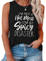  Women's Letter Print Tank Top Round Neck
