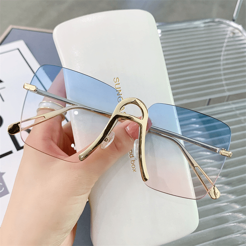 Square Rimless Sunglasses Gradient UV400 Sun Shades Glasses
