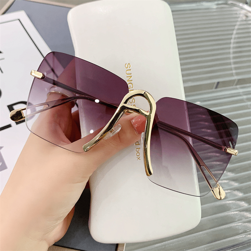 Square Rimless Sunglasses Gradient UV400 Sun Shades Glasses