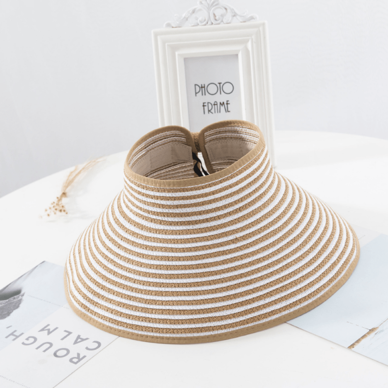 Bowknot Ponytail Sun Visor Hat Wide Brim UV Protection Straw Sun Hats