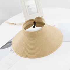Bowknot Ponytail Sun Visor Hat Wide Brim UV Protection Straw Sun Hats