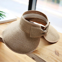 Bowknot Ponytail Sun Visor Hat Wide Brim UV Protection Straw Sun Hats