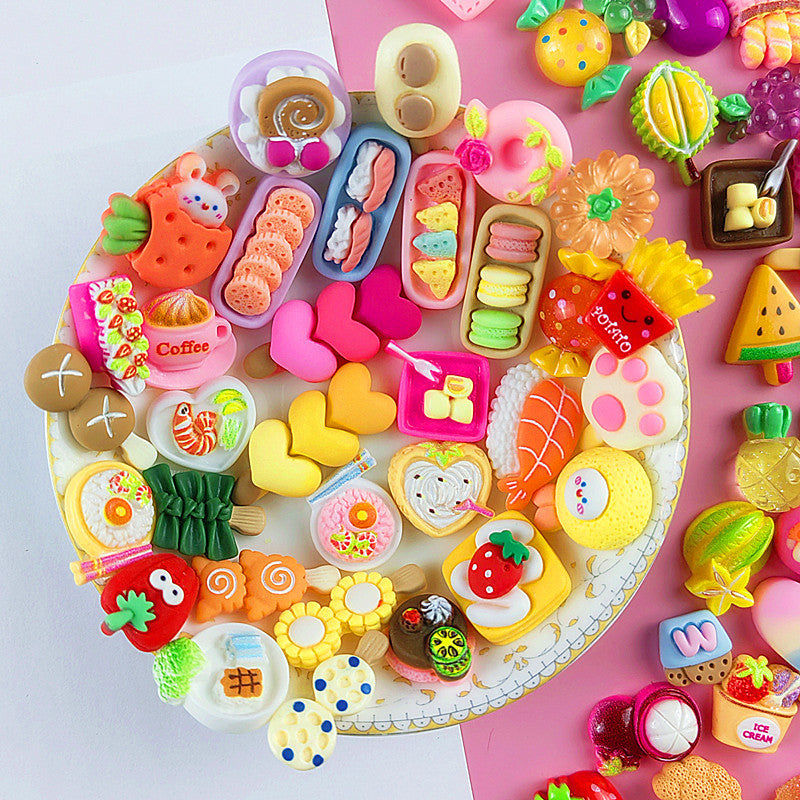 20pcs DIY Crafts Kit Play Home Simulation Food Cake Hair Clip Resin Ornaments
