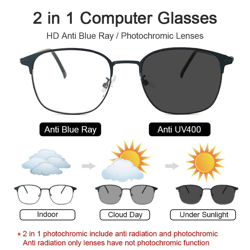 Men's Vintage Alloy Sunglasses Photochromic Lenses Anti Glasses