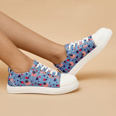 Heart Flag Canvas Shoes Women's Casual Lace Up Sneakers Lightweight