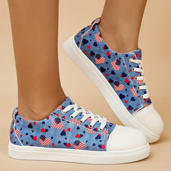 Heart Flag Canvas Shoes Women's Casual Lace Up Sneakers Lightweight