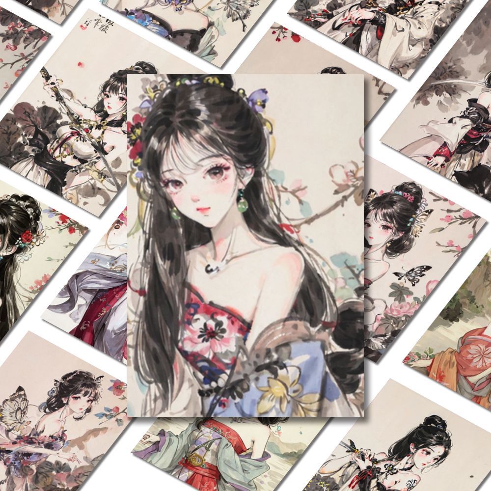 54pcs Ink Painting Girl Stickers for Scrapbooking Arts & Crafts