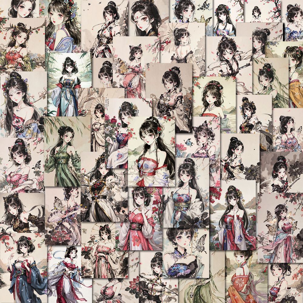 54pcs Ink Painting Girl Stickers for Scrapbooking Arts & Crafts