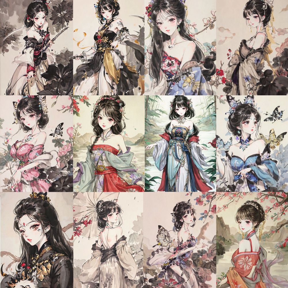 54pcs Ink Painting Girl Stickers for Scrapbooking Arts & Crafts