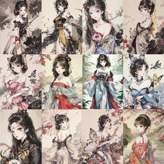 54pcs Ink Painting Girl Stickers for Scrapbooking Arts & Crafts