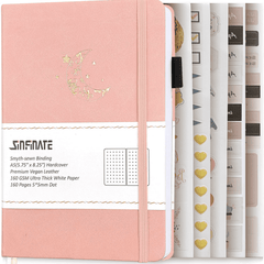 Dotted Journal Bullet Notebook Vegan Leather 160Gsm Thick Paper, Inner Pocket