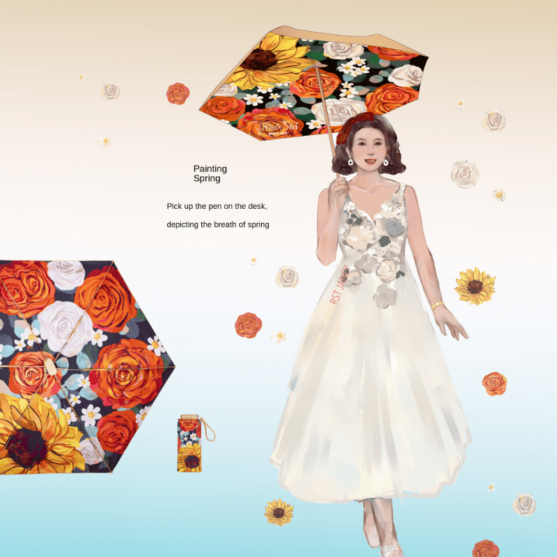 Portable Floral Sunshade Umbrella Rain Or Shine Dual-use Umbrella