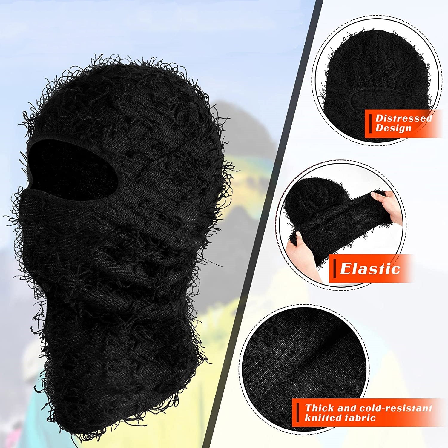 Distressed Ski Mask Winter Windproof Full Face Mask For Men Women