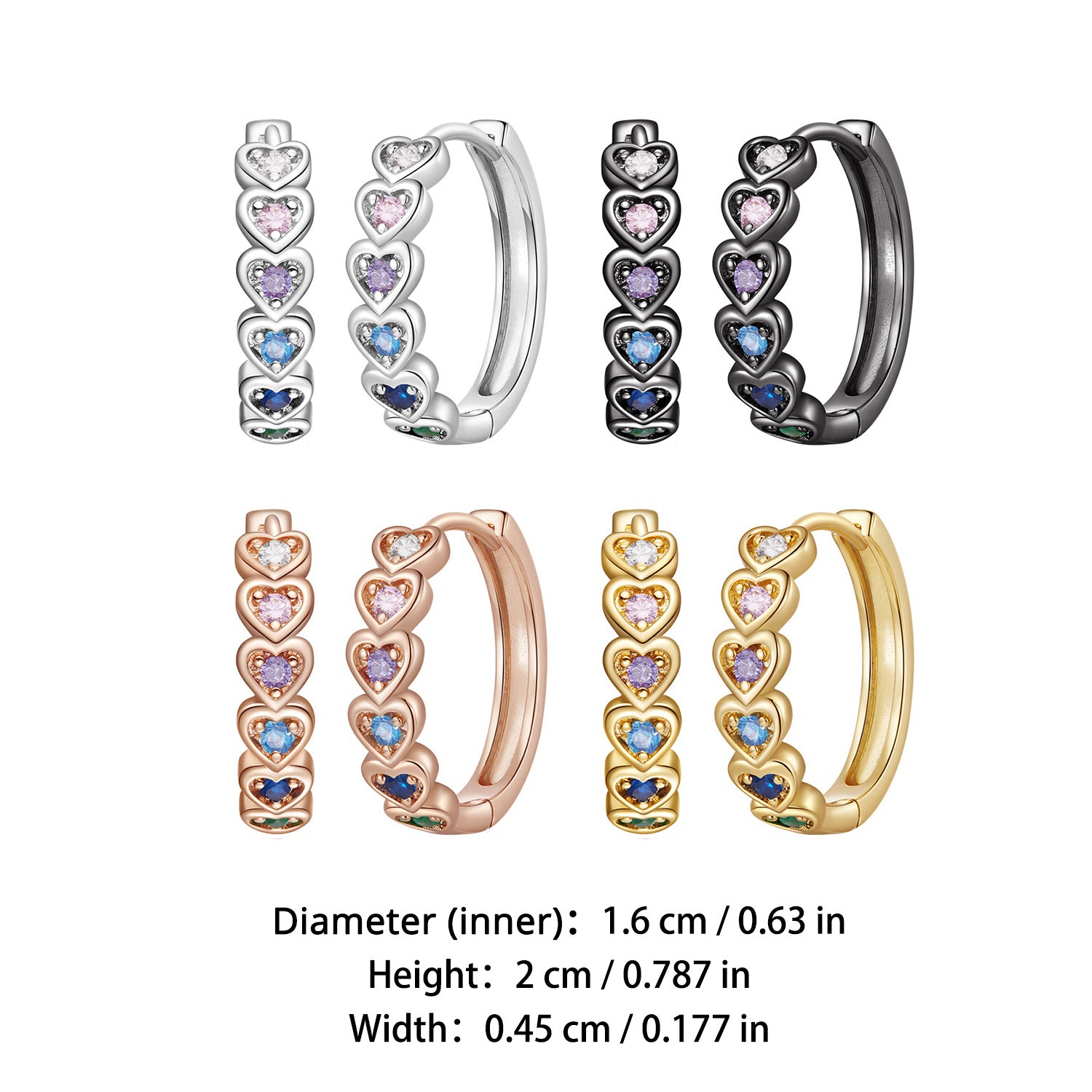 925 Silver Heart Hoop Earrings with Zircon Decor
