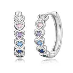 925 Silver Heart Hoop Earrings with Zircon Decor