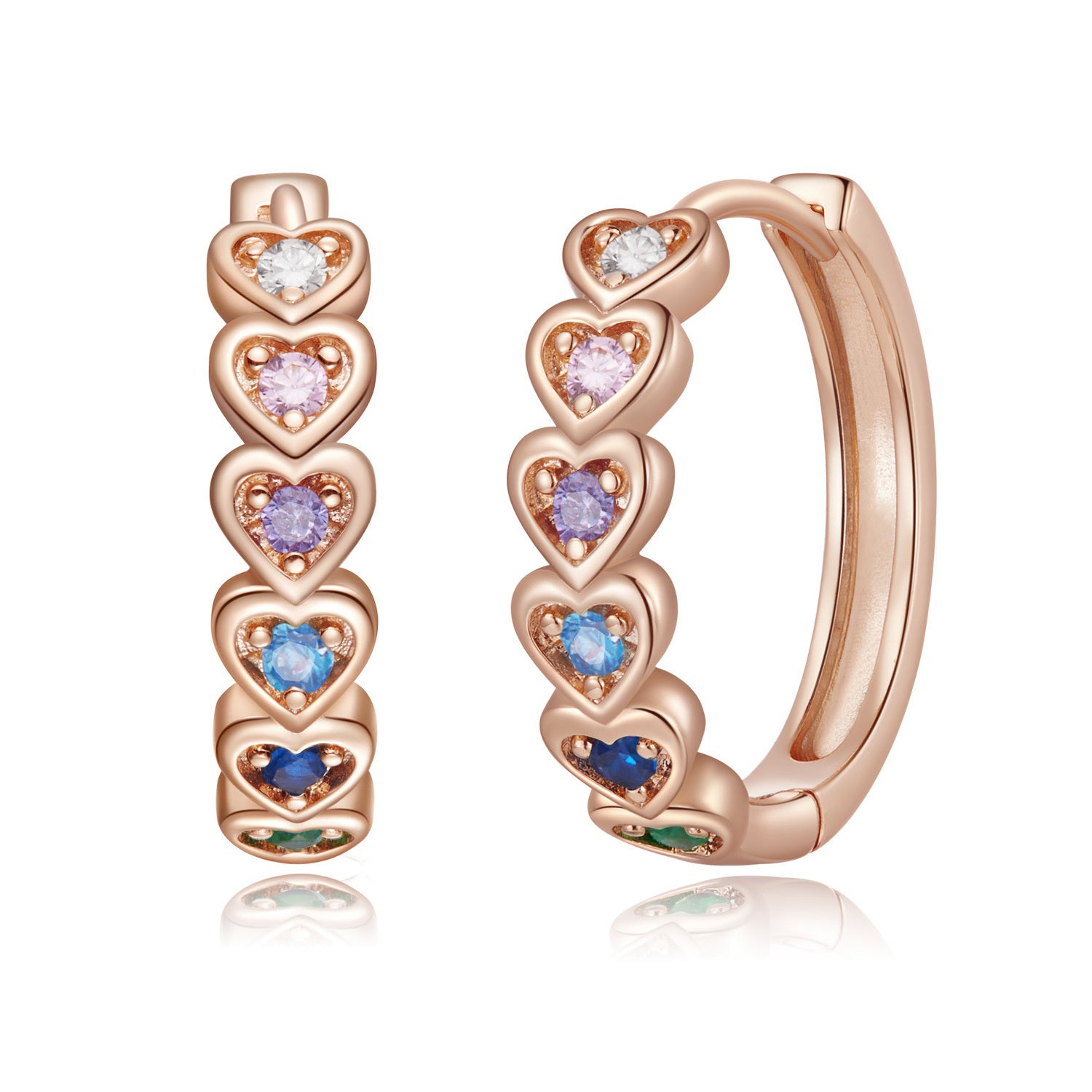 925 Silver Heart Hoop Earrings with Zircon Decor