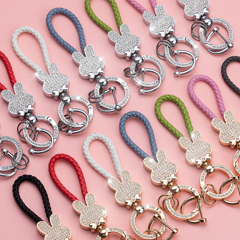 Rhinestone Keychain Car Metal Keychain Leather Bracelet Wristlet