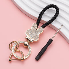 Rhinestone Keychain Car Metal Keychain Leather Bracelet Wristlet