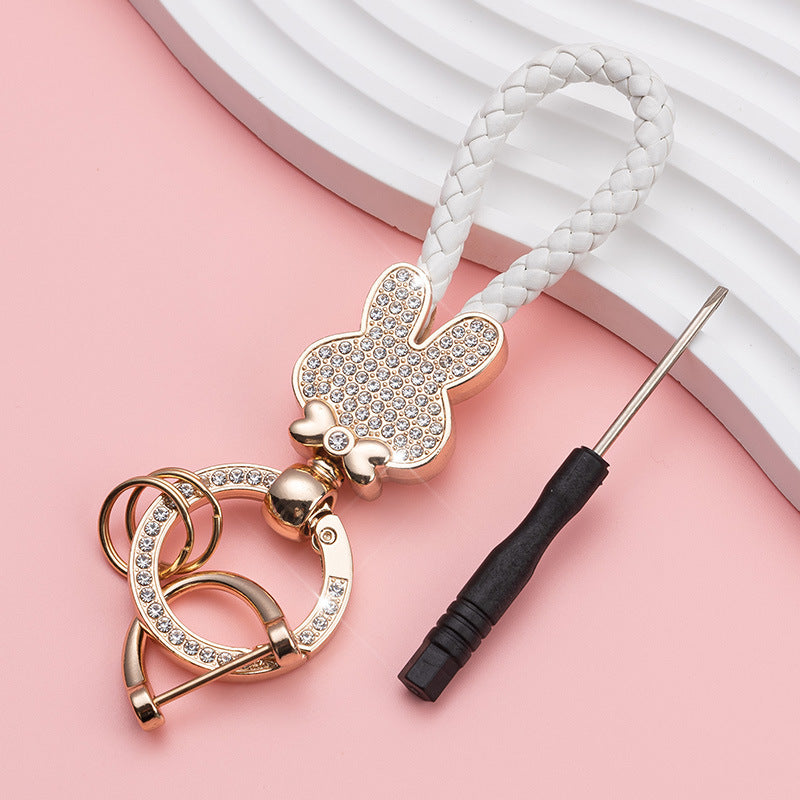 Rhinestone Keychain Car Metal Keychain Leather Bracelet Wristlet