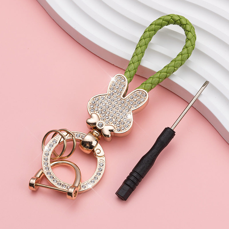 Rhinestone Keychain Car Metal Keychain Leather Bracelet Wristlet