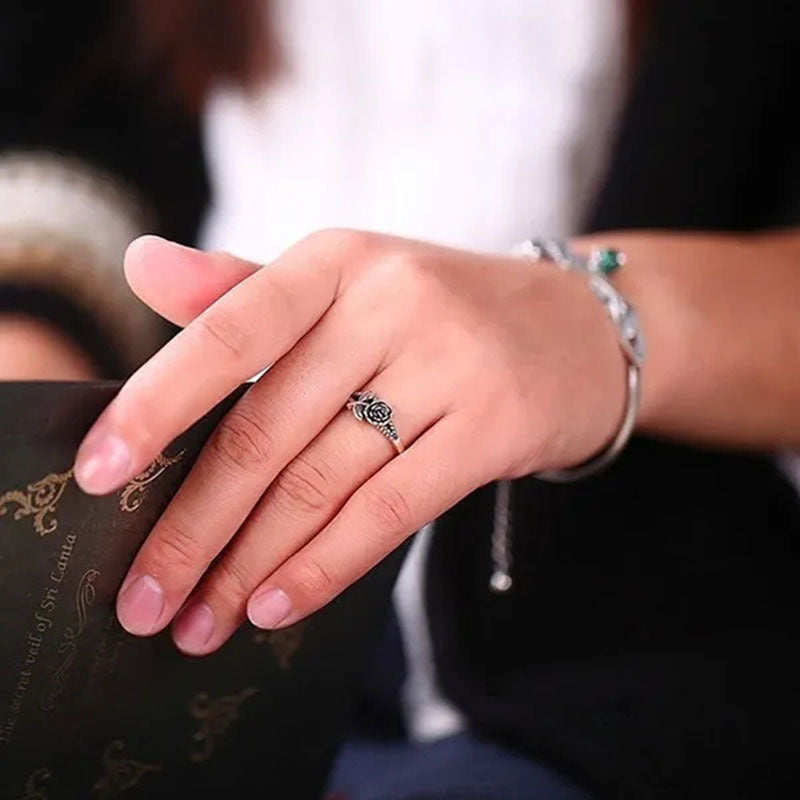Vintage Rose Ring Delicate Carving Craft Boho Style Jewelry