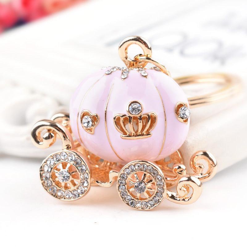 Pumpkin Carriage Keychain Rhinestone Charm Christmas Gift