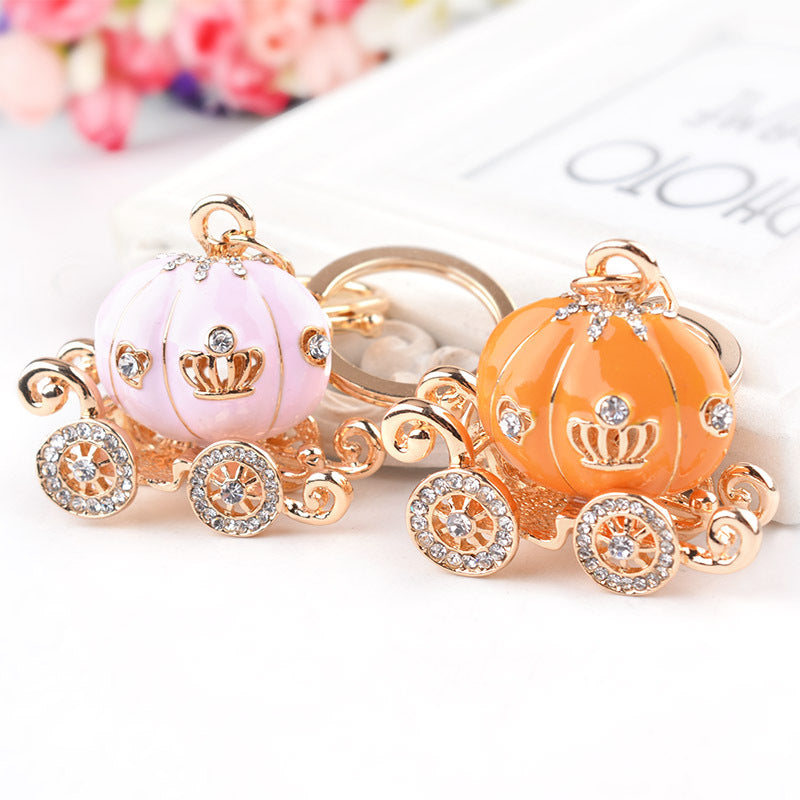 Pumpkin Carriage Keychain Rhinestone Charm Christmas Gift