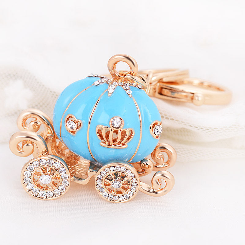 Pumpkin Carriage Keychain Rhinestone Charm Christmas Gift