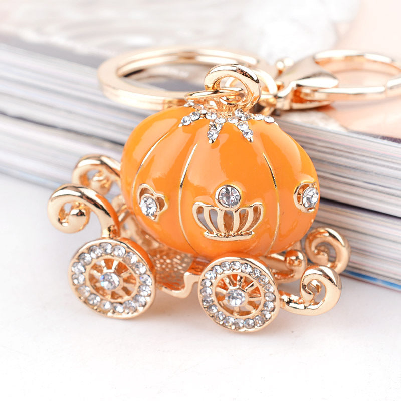Pumpkin Carriage Keychain Rhinestone Charm Christmas Gift