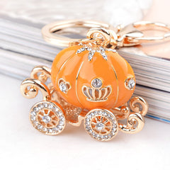 Pumpkin Carriage Keychain Rhinestone Charm Christmas Gift