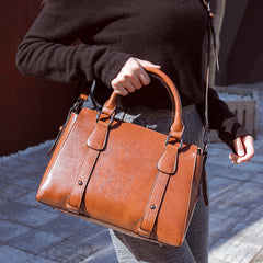 Retro Style Vegan Leather Tote Bag Crossbody Satchel Purse