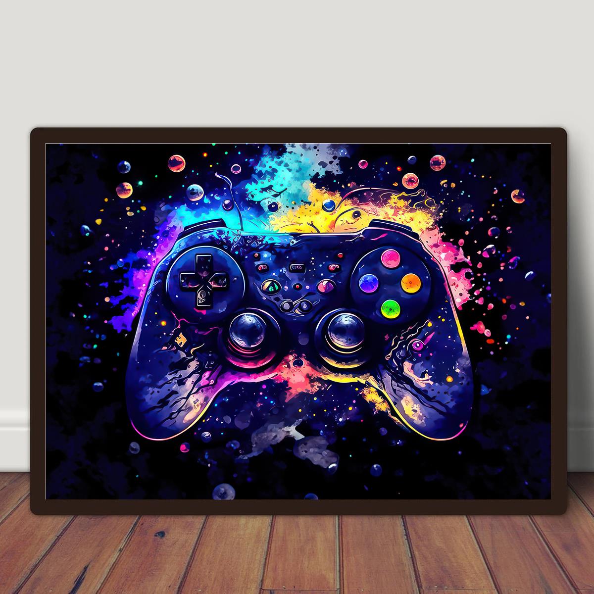 Neon Light Game Controller Canvas Wall Art