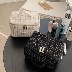 Stylish Fancy Tweed Cosmetic Bag Lightweight Travel Toiletry Bag