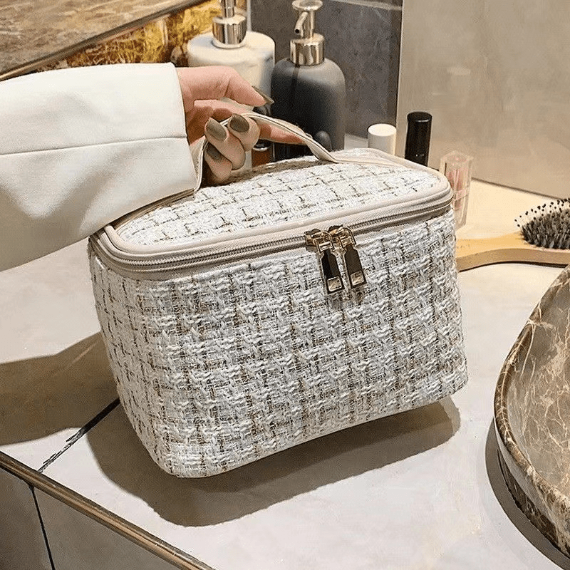 Stylish Fancy Tweed Cosmetic Bag Lightweight Travel Toiletry Bag