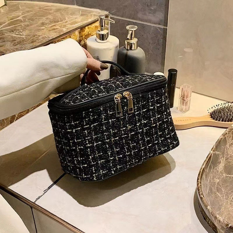Stylish Fancy Tweed Cosmetic Bag Lightweight Travel Toiletry Bag