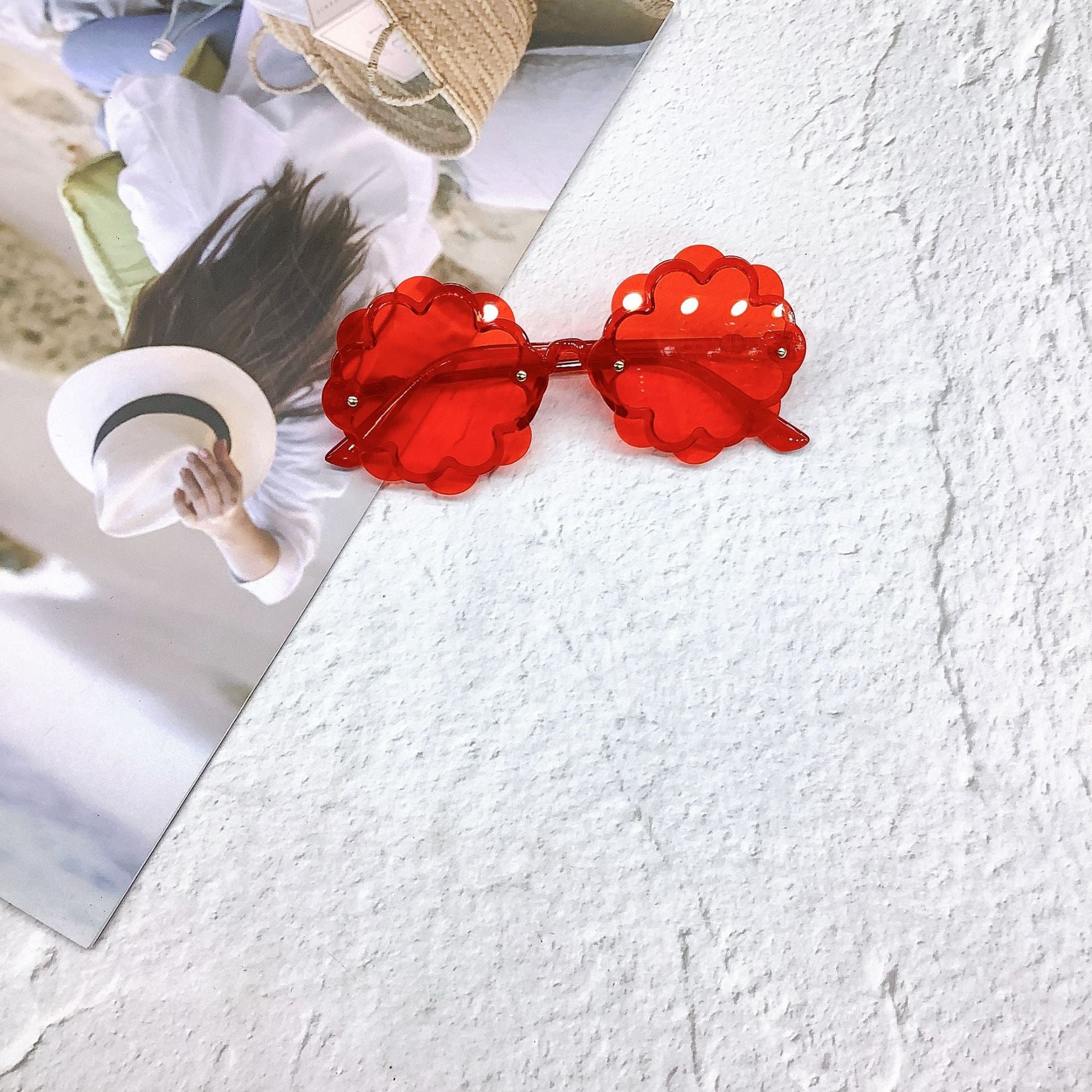 Y2K Flower Rimless Sunglasses UV400 Sun Shades For Beach Party