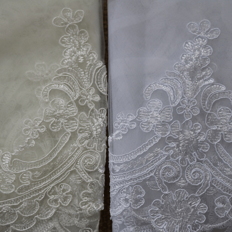 Ivory Cathedral Bridal Veil Lace Floral Edge