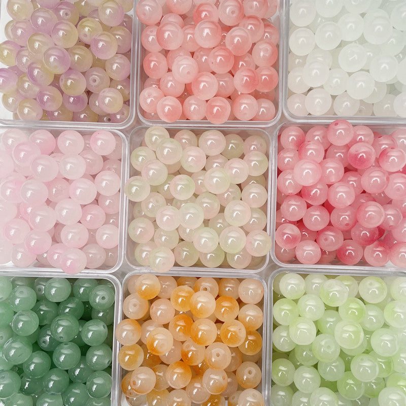50pcs 8-10mm Double Glass Round Beads DIY Earrings Bracelet Necklace
