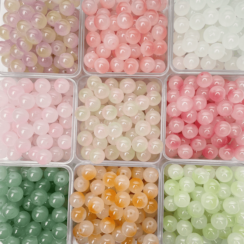 50pcs 8-10mm Double Glass Round Beads DIY Earrings Bracelet Necklace